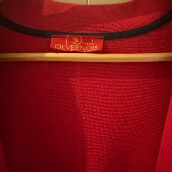 French Red, Black Trim Knitted Open Jacket Coat - Picture 4 of 5